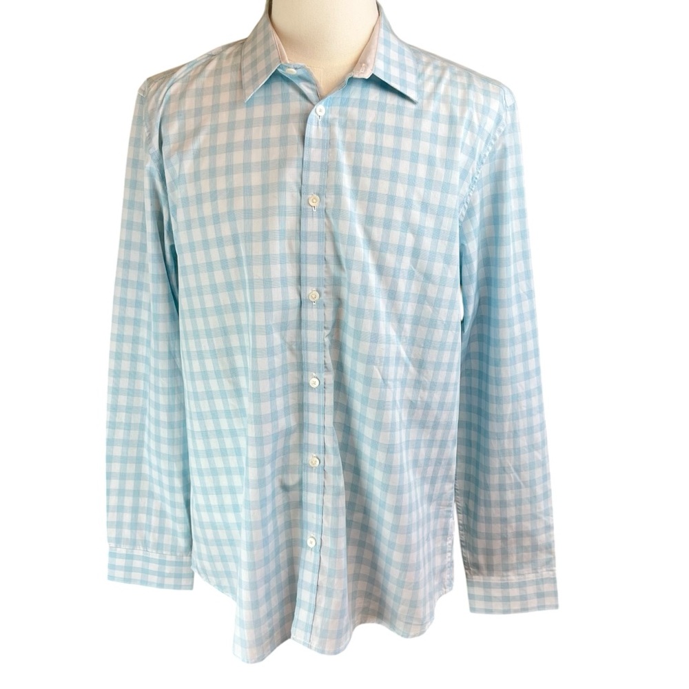 CALVIN‎ KLEIN Light Blue Plaid Casual Button Front Shirt Mens L New NWT Long